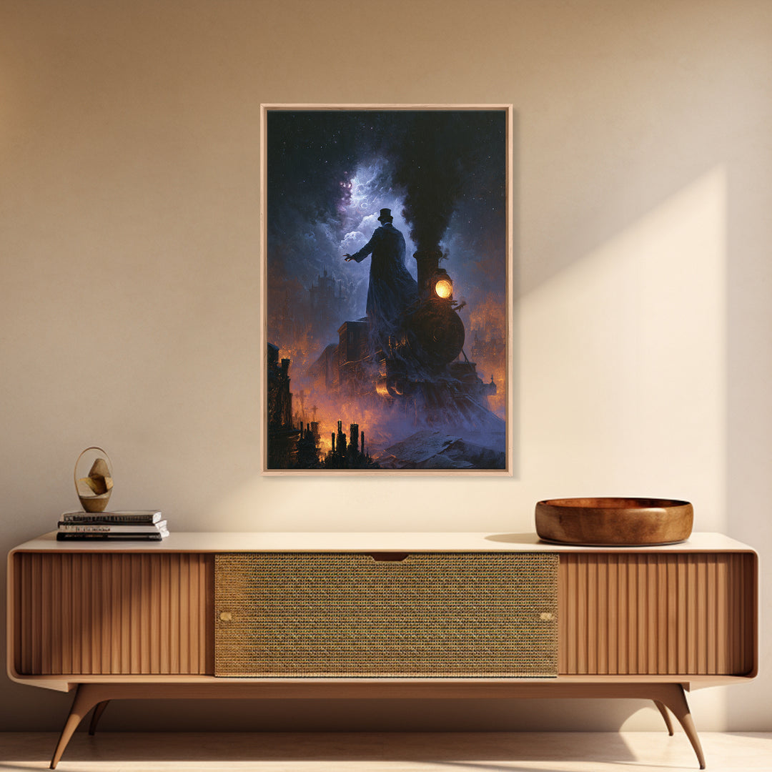 The Phantom Train To Kadath, Dark Academia Wall Art, Vertical Wall Art, Canvas Print, Gothic Wall Decor, Halloween Portrait Art