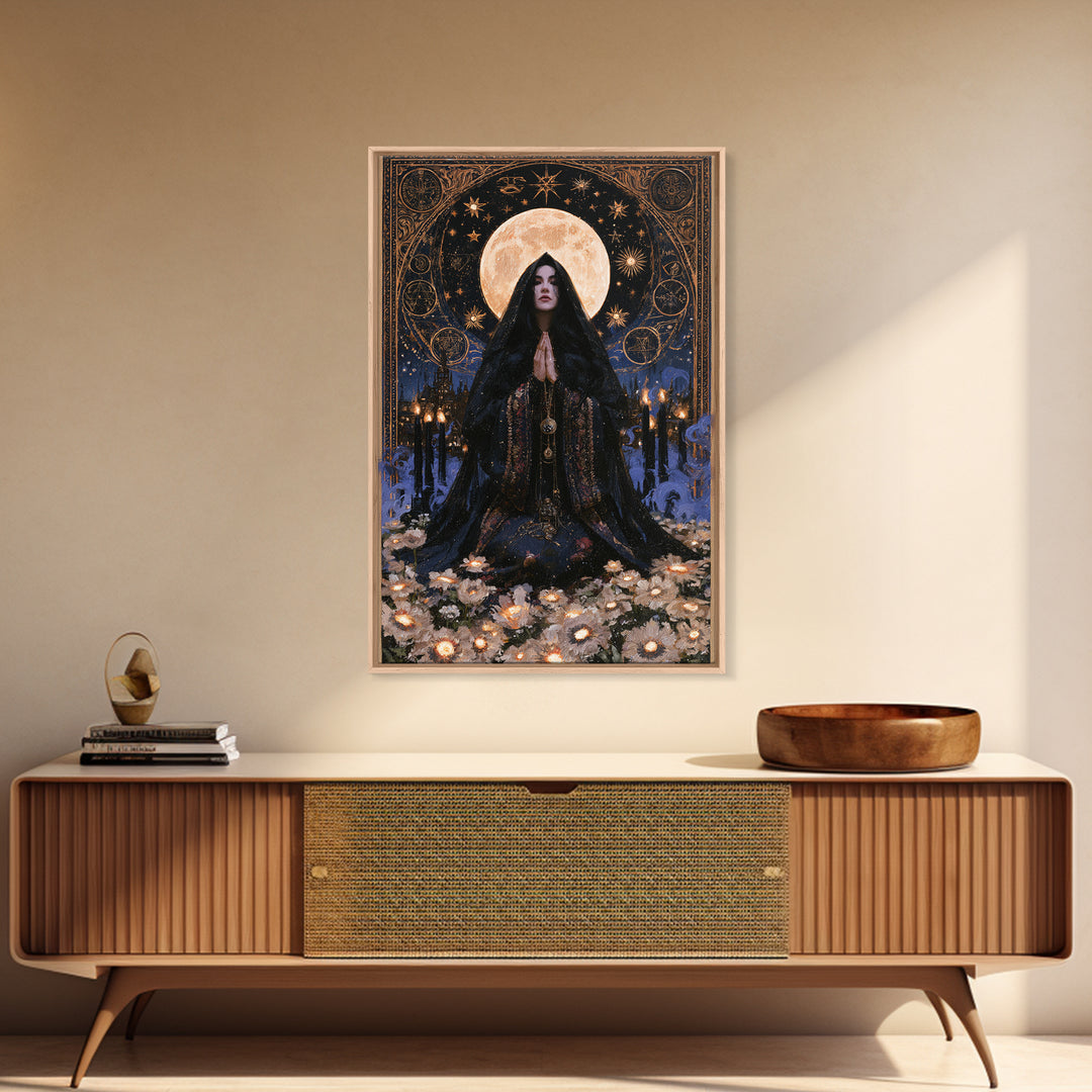 The Garden Of The Eyeless Moon, Lovecraftian Portrait Art, Vertical Wall Art, Framed Canvas Print, Gothic Wall Decor, Halloween Portrait Art