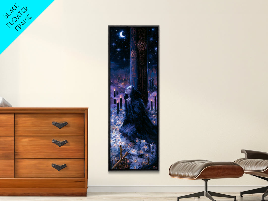 The Garden Of The Eyeless Moon, Dark Academia Wall Art, Tall Narrow Wall Art, Framed Canvas Print, Gothic Wall Decor, Halloween Portrait Art