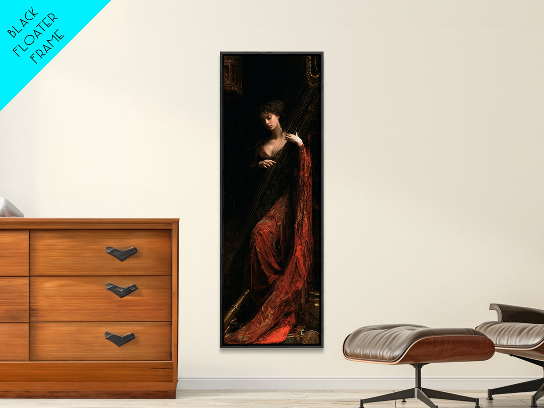 The Harpist Of Abyssal Sleep, Victorian Gothic Art, Tall Narrow Wall Art, Canvas Print, Gothic Wall Decor, Halloween Portrait Art