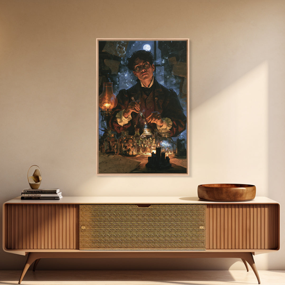 The Apothecary Of Black Seashell Dreams, Dark Academia Wall Art, Vertical Wall Art, Framed Canvas Print, Gothic Wall Decor, Dark Fantasy Art