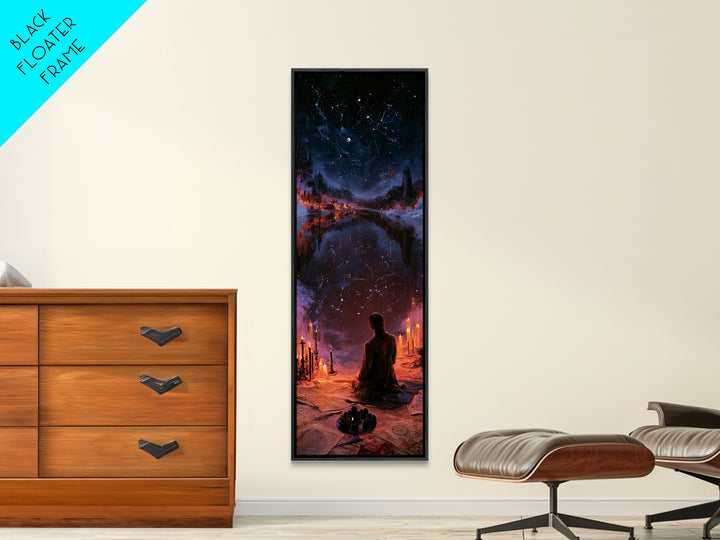 The Mirror Lake Of Lost Constellations, Lovecraftian Portrait Art, Tall Narrow Wall Art, Framed Canvas Print, Gothic Wall Decor