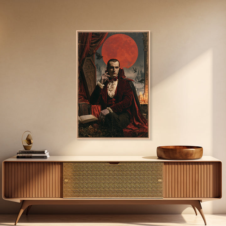The Crimson Count, Victorian Vampire Portrait, Vertical Canvas Print, Macabre Home Decor, Antique Horror Decor, Classic Monster Art