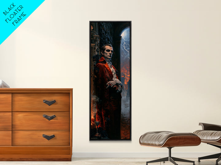 The Crimson Count, Victorian Vampire Portrait, Tall Narrow Canvas Print, Antique Style Decor, Gothic Wall Decor, Classic Monster Art