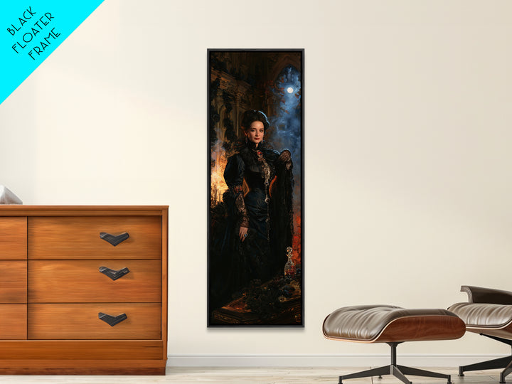 The Rose-Coffin Countess, Victorian Vampire Portrait, Tall Narrow Canvas Print, Macabre Home Decor, Gothic Wall Decor, Classic Monster Art