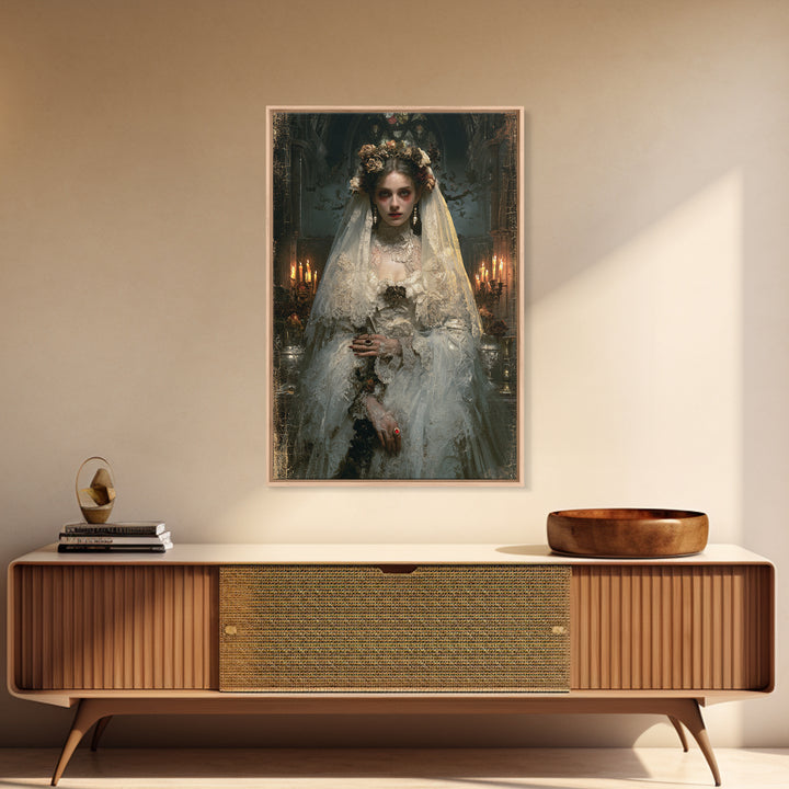 The Chapel Crypt Bride, Victorian Vampire Portrait, Vertical Canvas Print, Macabre Home Decor, Spooky Season Decor, Classic Monster Art