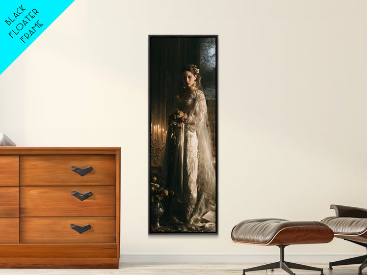 The Chapel Crypt Bride, Victorian Vampire Portrait, Tall Narrow Canvas Print, Classic Halloween Decor, Classic Monster Art