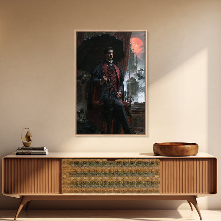 The Cemetery Gentleman, Victorian Vampire Portrait, Vertical Canvas Print, Gothic Home Decor, Gothic Wall Decor, Classic Monster Art
