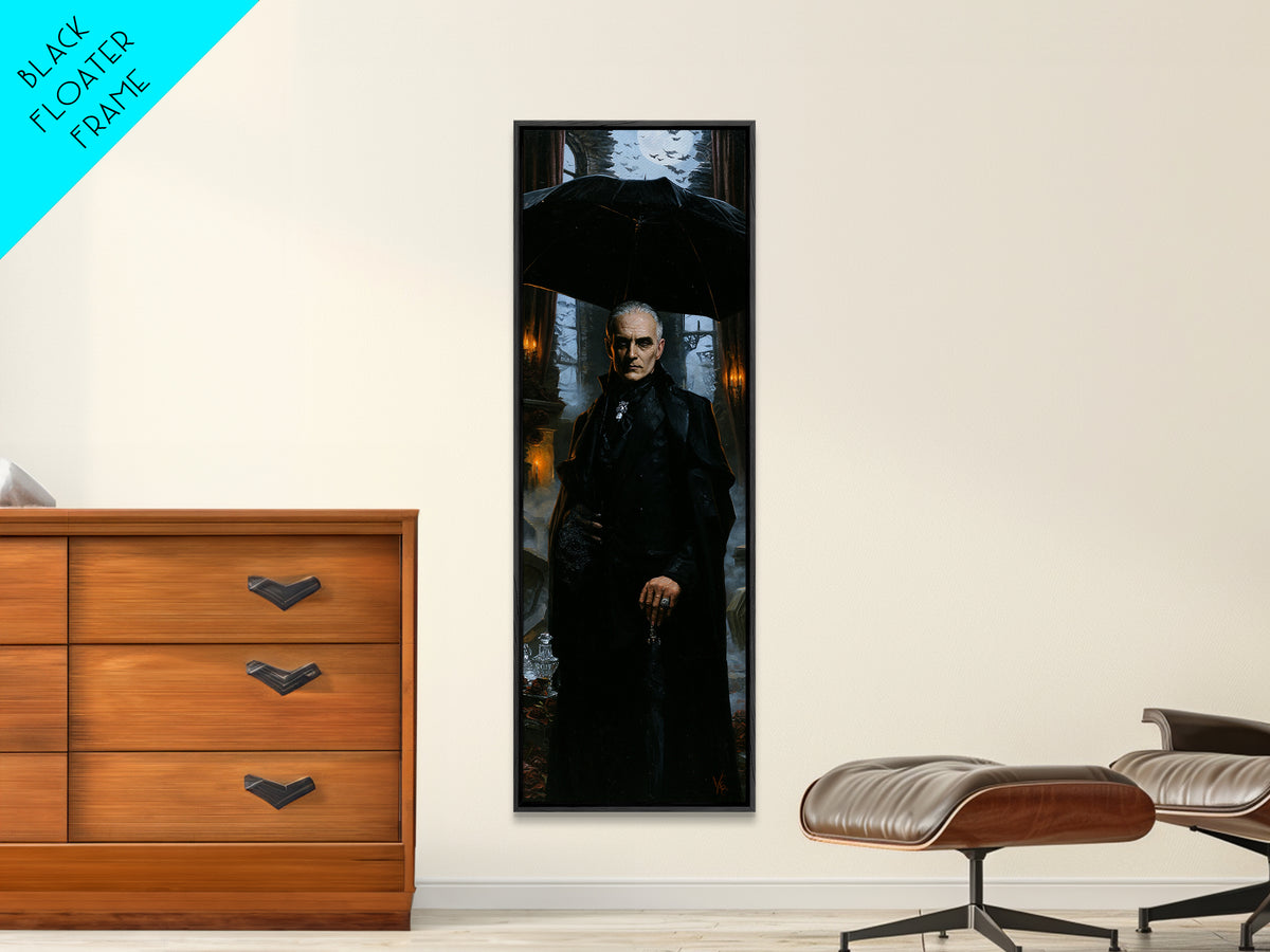 The Cemetery Gentleman, Victorian Vampire Portrait, Tall Narrow Canvas Print, Macabre Home Decor, Spooky Season Decor, Classic Monster Art