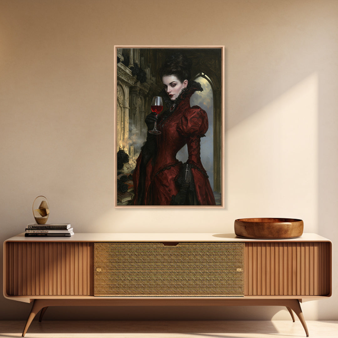 The Scarlet Thirst Duchess, Victorian Vampire Portrait, Vertical Canvas Print, Gothic Home Decor, Gothic Wall Decor, Classic Monster Art