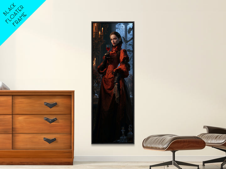 The Scarlet Thirst Duchess, Victorian Vampire Portrait, Tall Narrow Canvas Print, Antique Style Decor, Classic Monster Art