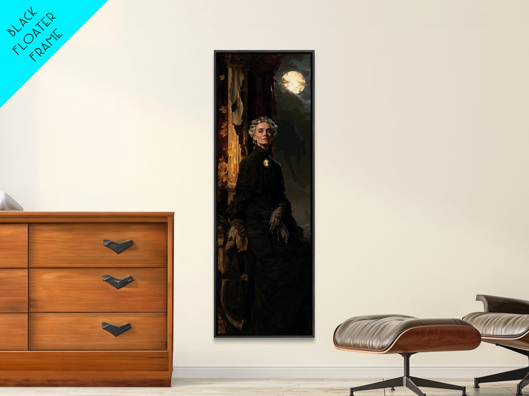 The Wolf Moon Governess, Victorian Werewolf Portrait, Tall Narrow Canvas Print, Dark Academia Decor, Canvas Print, Classic Monster Art