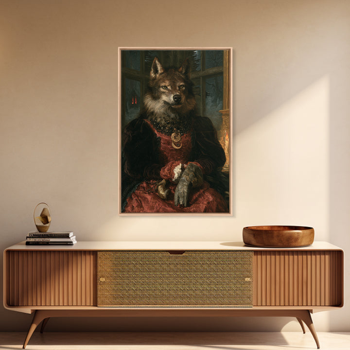 The Velvet Lycan Duchess, Victorian Werewolf Portrait, Vertical Canvas Print, Gothic Home Decor, Gothic Wall Decor, Classic Monster Art