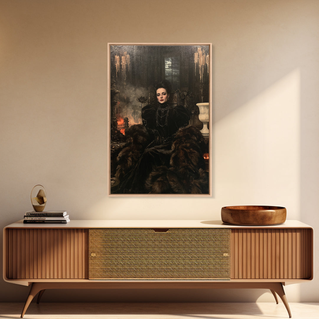 The Heiress Of Howling Fen, Victorian Werewolf Portrait, Vertical Canvas Print, Gothic Home Decor, Classic Monster Art