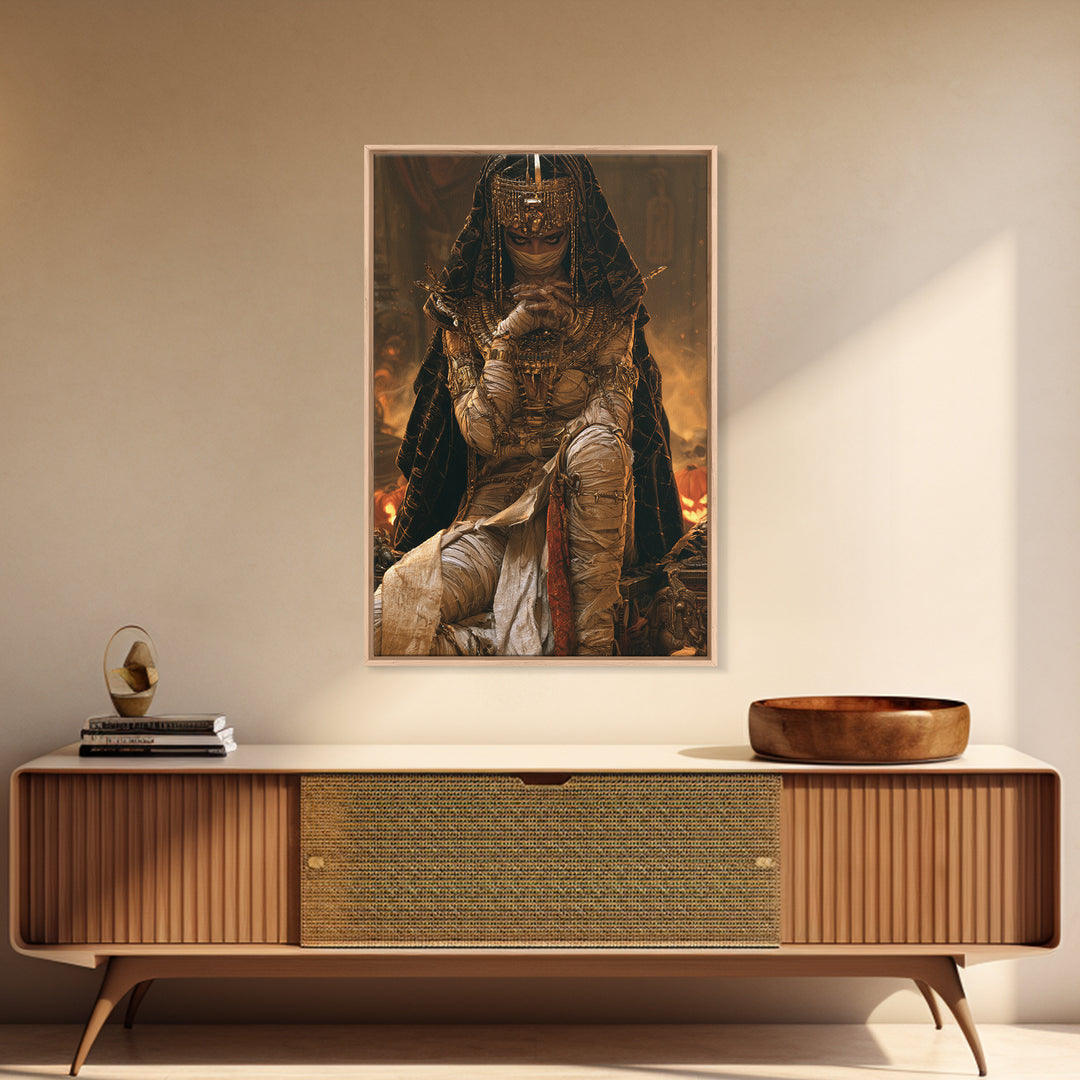 The Scarab Priestess, Victorian Mummy Portrait, Vertical Canvas Print, Macabre Home Decor, Spooky Season Decor, Classic Monster Art