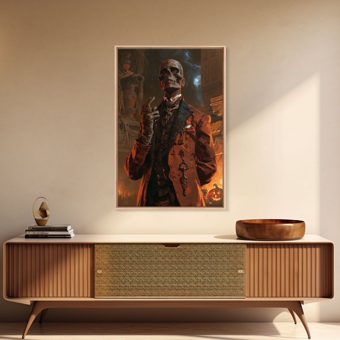 The Linen Baron, Victorian Mummy Portrait, Vertical Canvas Print, Gothic Home Decor, Antique Horror Decor, Classic Monster Art
