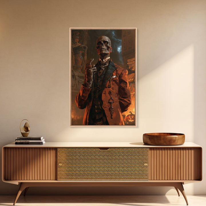 The Linen Baron, Victorian Mummy Portrait, Vertical Canvas Print, Gothic Home Decor, Antique Horror Decor, Classic Monster Art