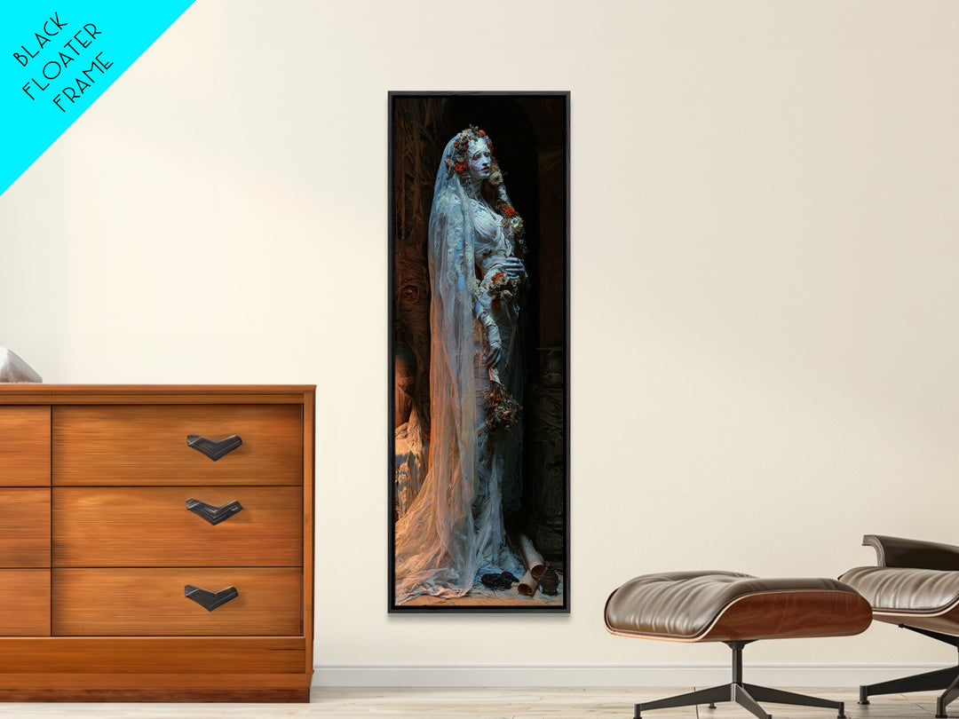 The Mausoleum Bride, Victorian Mummy Portrait, Tall Narrow Canvas Print, Macabre Home Decor, Halloween Portrait Art, Classic Monster Art