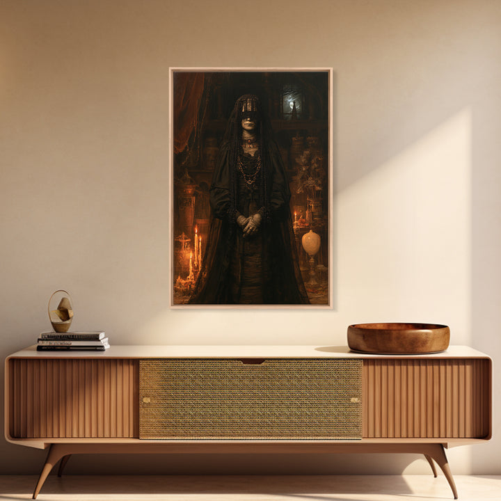 The Canopic Widow, Victorian Mummy Portrait, Vertical Canvas Print, Macabre Home Decor, Spooky Season Decor, Classic Monster Art