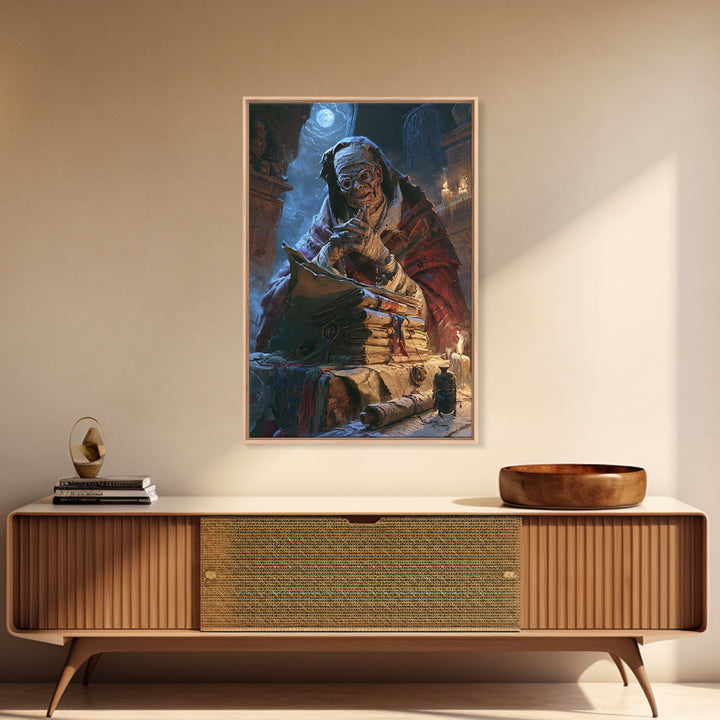 The Desert Archivist, Victorian Mummy Portrait, Vertical Canvas Print, Classic Halloween Decor, Canvas Print, Classic Monster Art