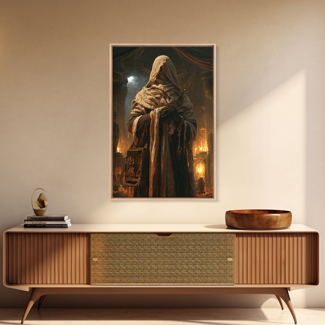 The Moonlit Embalmer, Victorian Mummy Portrait, Vertical Canvas Print, Macabre Home Decor, Canvas Print, Classic Monster Art