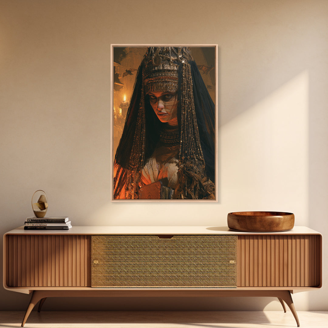 The Lost Nile Countess, Victorian Mummy Portrait, Vertical Canvas Print, Antique Style Decor, Halloween Portrait Art, Classic Monster Art