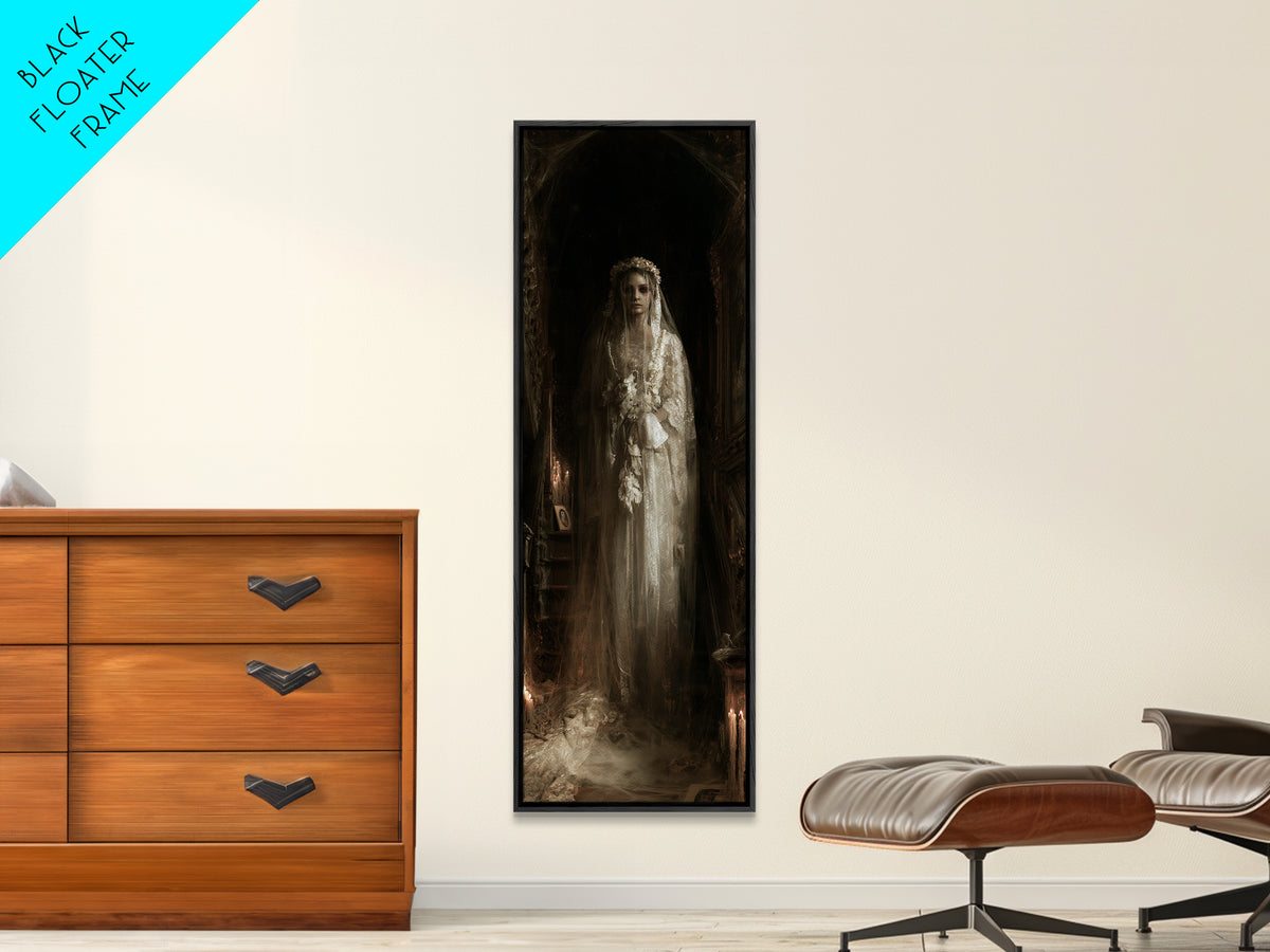 The Hollow-Eyed Bride, Victorian Ghost Portrait, Tall Narrow Canvas Print, Classic Halloween Decor, Canvas Print, Classic Monster Art