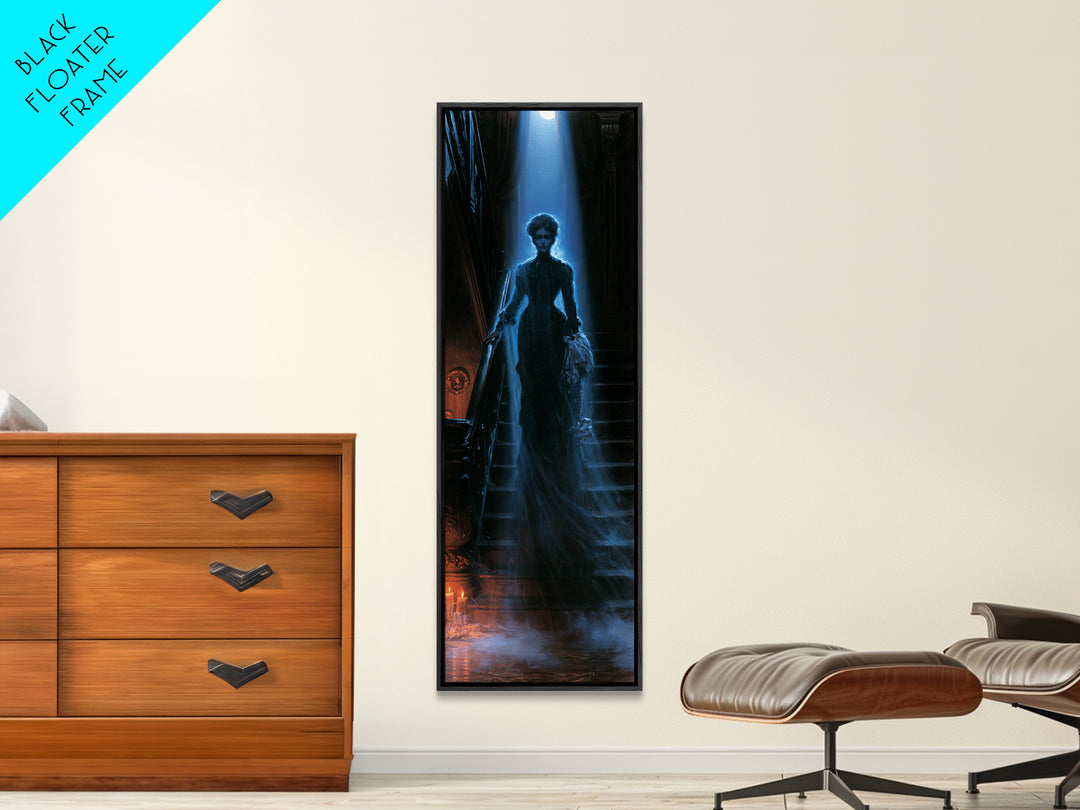 The Staircase Apparition, Victorian Ghost Portrait, Tall Narrow Canvas Print, Macabre Home Decor, Gothic Wall Decor, Classic Monster Art
