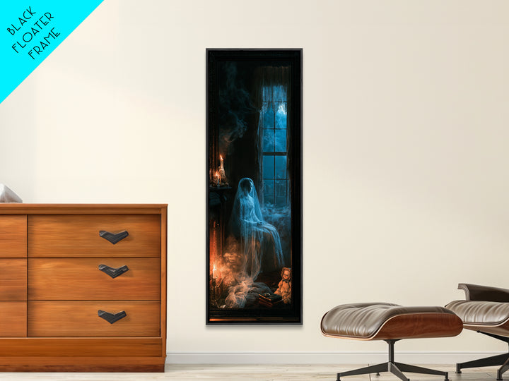 The Hearthside Shade, Victorian Ghost Portrait, Tall Narrow Canvas Print, Macabre Home Decor, Gothic Wall Decor, Classic Monster Art