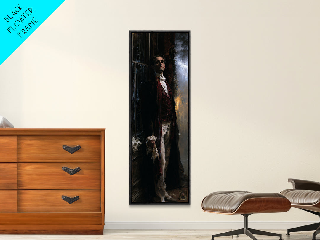 The Ballroom Phantom, Victorian Ghost Portrait, Tall Narrow Canvas Print, Dark Academia Decor, Halloween Portrait Art, Classic Monster Art