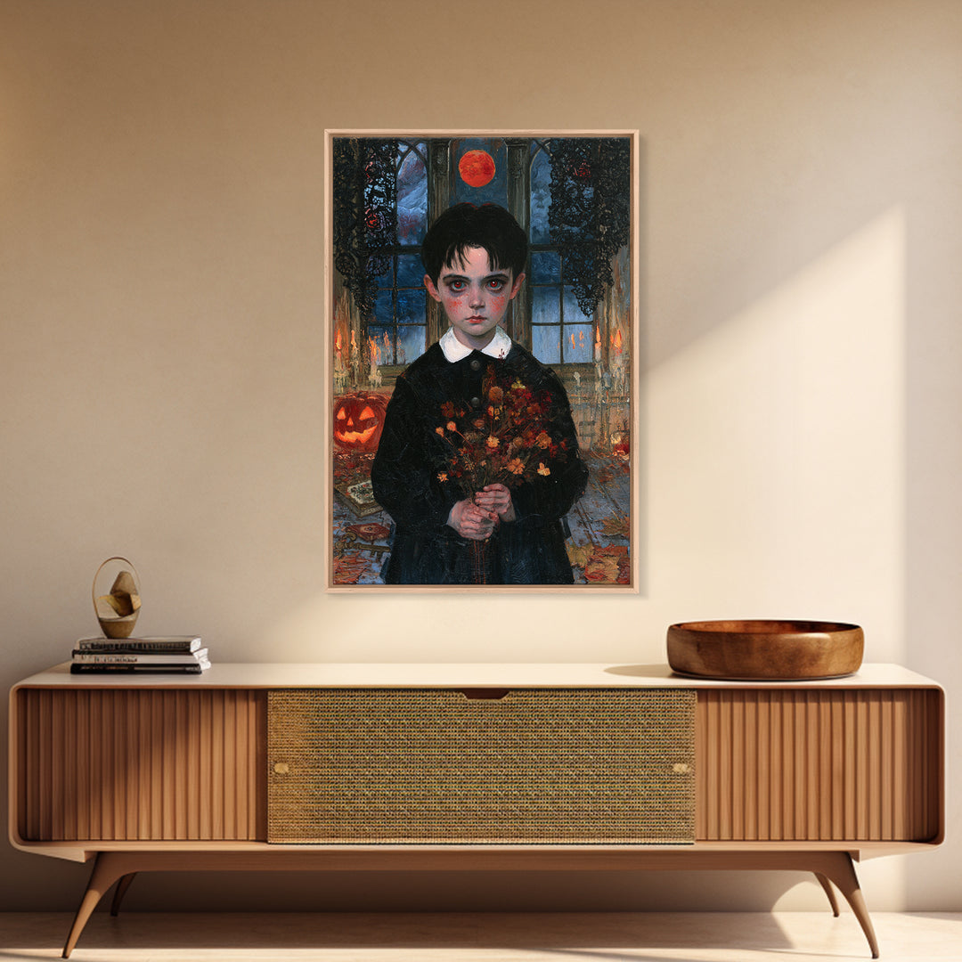 The Churchyard Child, Victorian Ghost Portrait, Vertical Canvas Print, Classic Halloween Decor, Canvas Print, Classic Monster Art