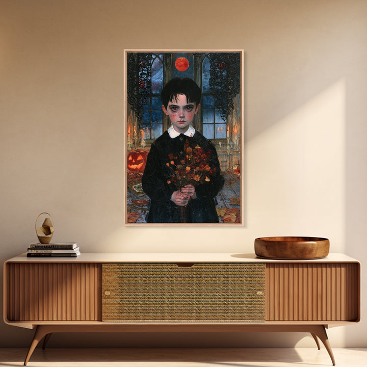 The Churchyard Child, Victorian Ghost Portrait, Vertical Canvas Print, Classic Halloween Decor, Canvas Print, Classic Monster Art