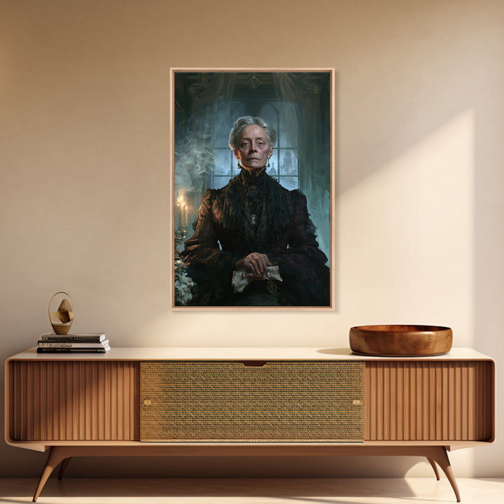 The Widow Of Ash Street, Victorian Ghost Portrait, Vertical Canvas Print, Macabre Home Decor, Spooky Season Decor, Classic Monster Art
