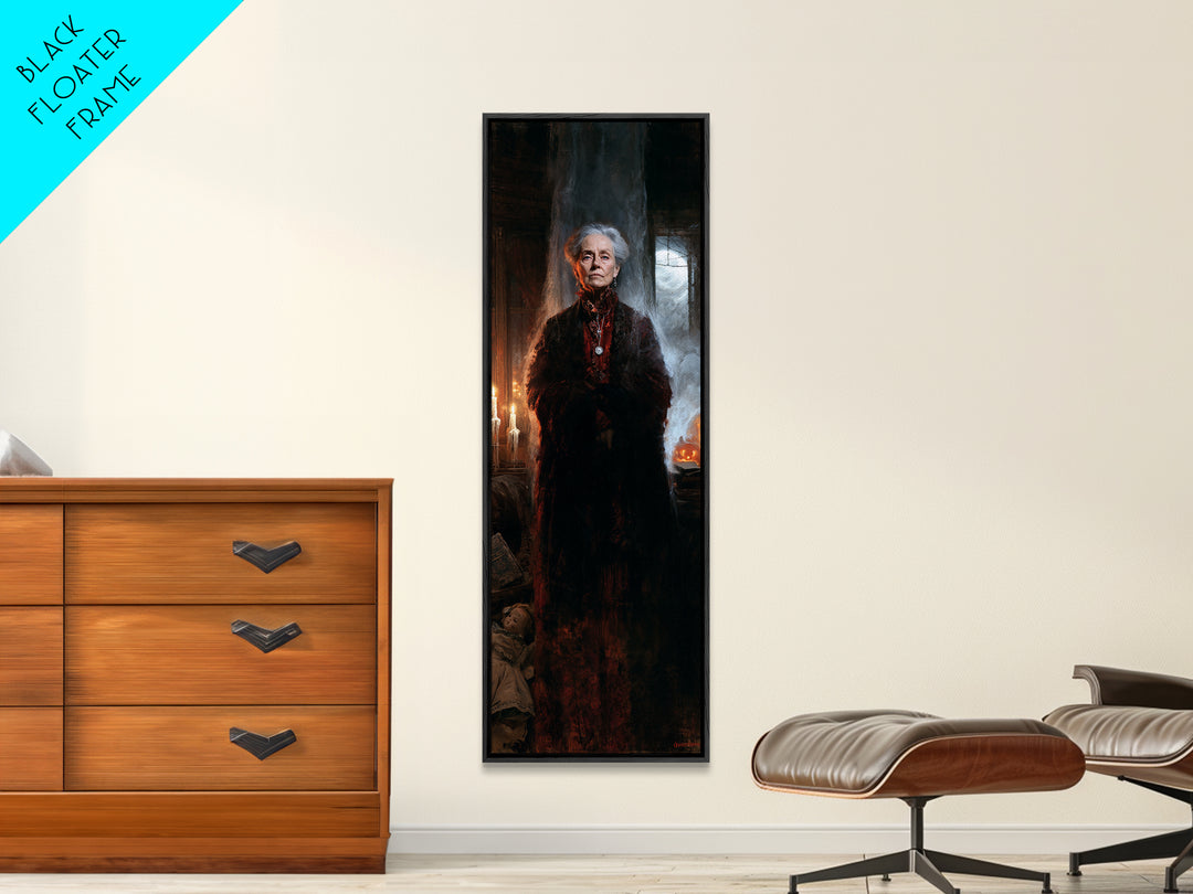 The Widow Of Ash Street, Victorian Ghost Portrait, Tall Narrow Canvas Print, Antique Style Decor, Gothic Wall Decor, Classic Monster Art