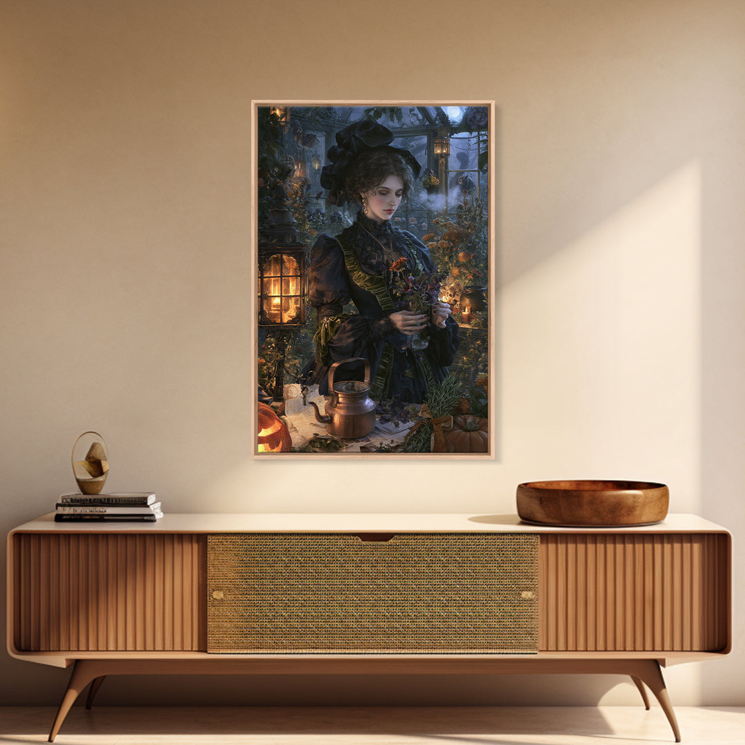 The Greenhouse Witch, Victorian Witch Portrait, Vertical Canvas Print, Macabre Home Decor, Gothic Wall Decor, Classic Monster Art
