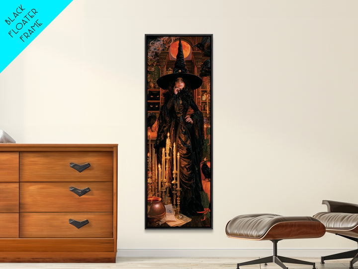 The Candle Witch, Victorian Witch Portrait, Tall Narrow Canvas Print, Classic Halloween Decor, Halloween Portrait Art, Classic Monster Art