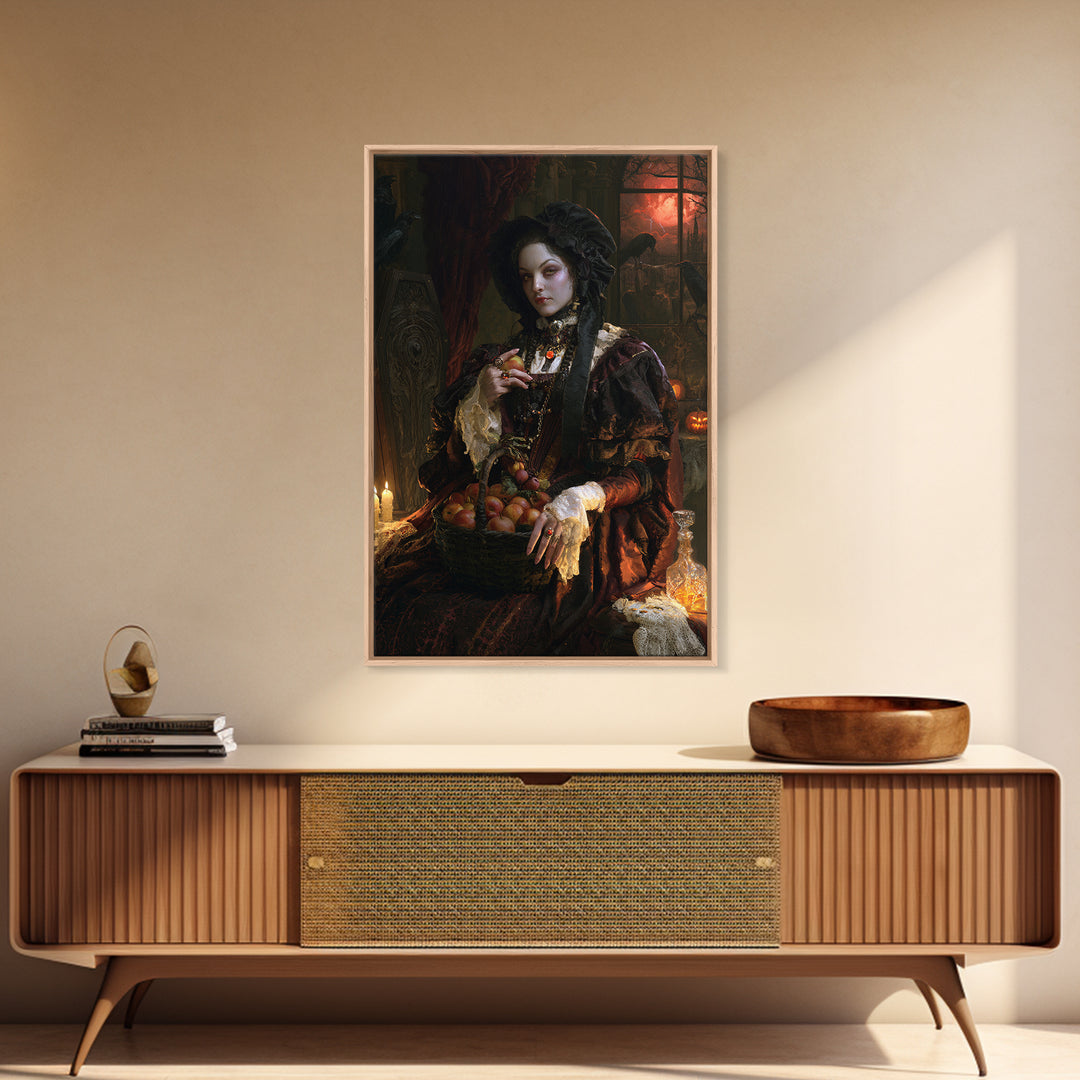 The Orchard Hexer, Victorian Witch Portrait, Vertical Canvas Print, Macabre Home Decor, Halloween Portrait Art, Classic Monster Art