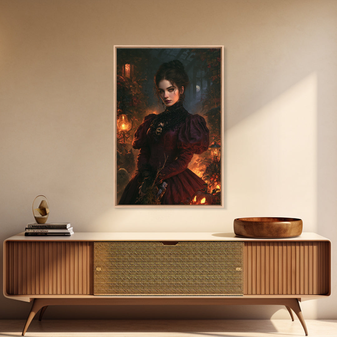 The Velvet Coven Sister, Victorian Witch Portrait, Vertical Canvas Print, Gothic Home Decor, Gothic Wall Decor, Classic Monster Art