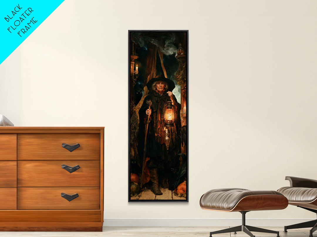 The Lantern Witch, Victorian Witch Portrait, Tall Narrow Canvas Print, Macabre Home Decor, Antique Horror Decor, Classic Monster Art
