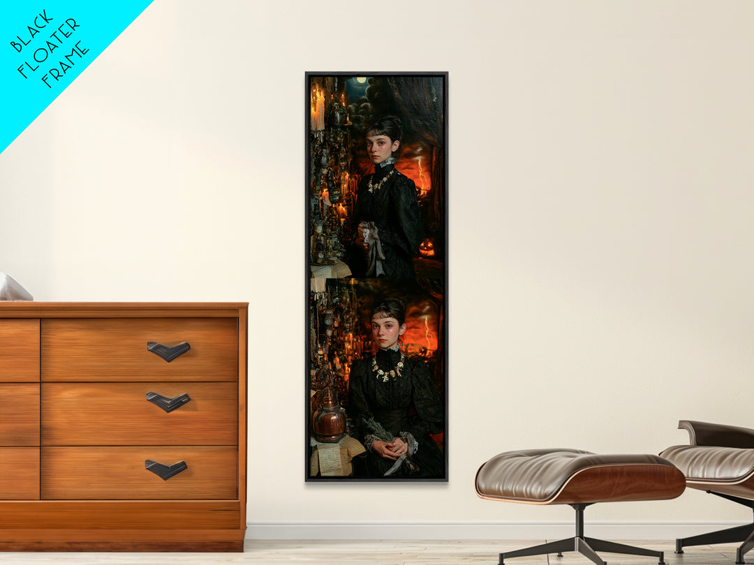 The Bone Charm Governess, Victorian Witch Portrait, Tall Narrow Canvas Print, Gothic Home Decor, Gothic Wall Decor, Classic Monster Art