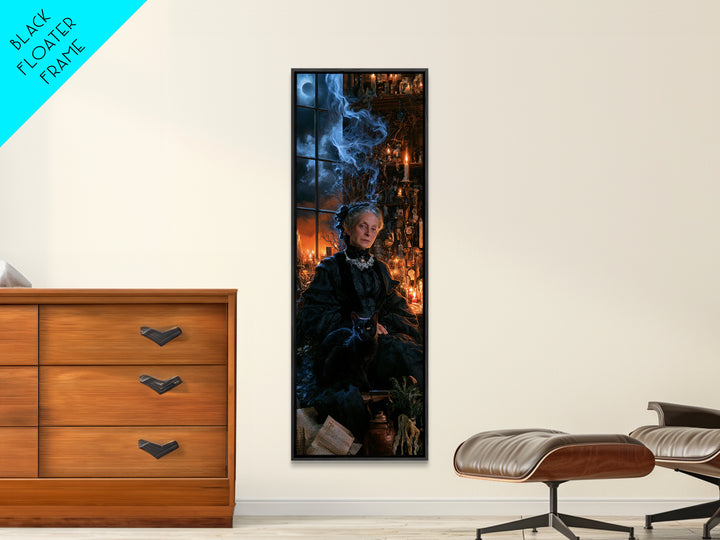 The Widow Of Nine Cats, Victorian Witch Portrait, Tall Narrow Canvas Print, Gothic Home Decor, Halloween Portrait Art, Classic Monster Art