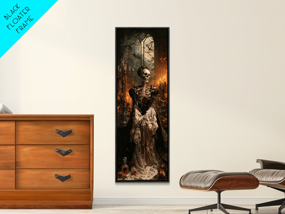 The Lace-Boned Countess, Victorian Skeleton Portrait, Tall Narrow Canvas Print, Gothic Home Decor, Canvas Print, Classic Monster Art