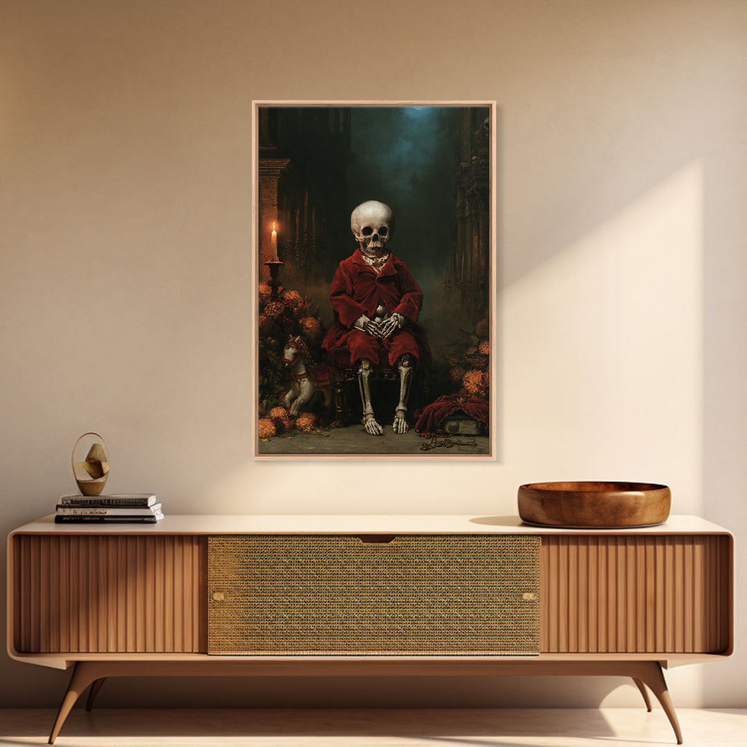 The Ossuary Child, Victorian Skeleton Portrait, Vertical Canvas Print, Antique Style Decor, Gothic Wall Decor, Classic Monster Art