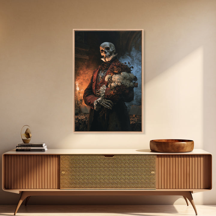 The Graveyard Dandy, Victorian Skeleton Portrait, Vertical Canvas Print, Classic Halloween Decor, Gothic Wall Decor, Classic Monster Art