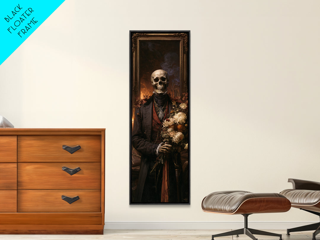 The Graveyard Dandy, Victorian Skeleton Portrait, Tall Narrow Canvas Print, Gothic Home Decor, Halloween Portrait Art, Classic Monster Art