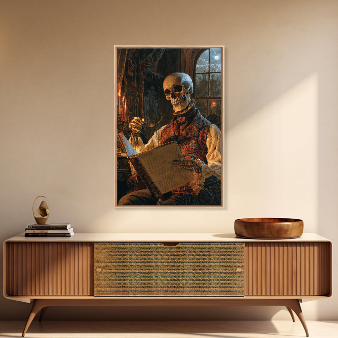 The Gentleman Anatomist, Victorian Skeleton Portrait, Vertical Canvas Print, Dark Academia Decor, Canvas Print, Classic Monster Art