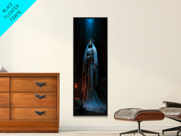 The Mourning Skeleton Bride, Victorian Skeleton Portrait, Tall Narrow Canvas Print, Classic Halloween Decor, Canvas Print