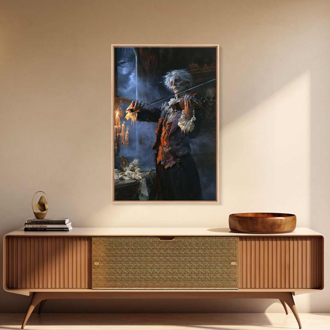 The Phantom Violinist, Victorian Phantom Portrait, Vertical Canvas Print, Macabre Home Decor, Gothic Wall Decor, Classic Monster Art
