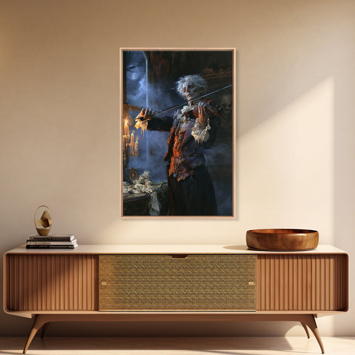 The Phantom Violinist, Victorian Phantom Portrait, Vertical Canvas Print, Macabre Home Decor, Gothic Wall Decor, Classic Monster Art