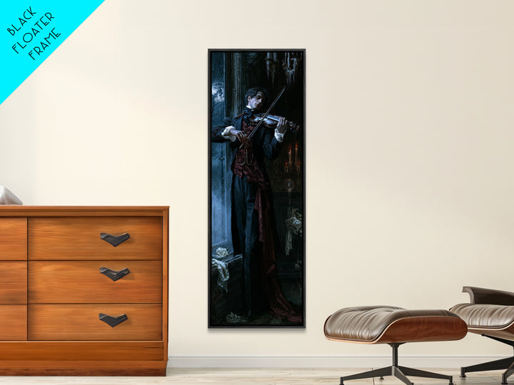 The Phantom Violinist, Victorian Phantom Portrait, Tall Narrow Canvas Print, Classic Halloween Decor, Classic Monster Art